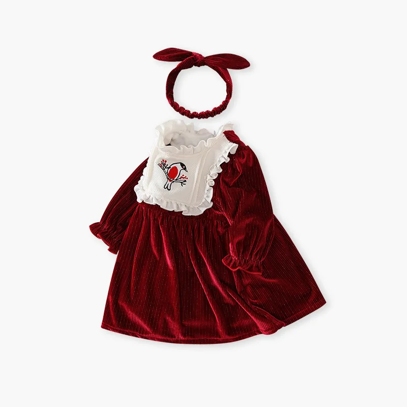 2024 Vintage Toddler Girl Long Sleeves Princess Dress Animal Embroidery Cute Dresses Newborn Christmas Round Neck Romper