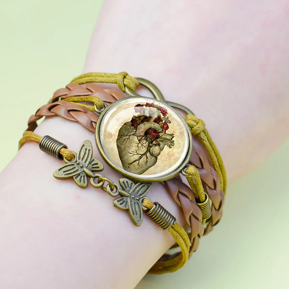 1PC Anatomical Heart Braided Leather Wrap Bracelet Medical Gothic Love Nurse Doctor Gift