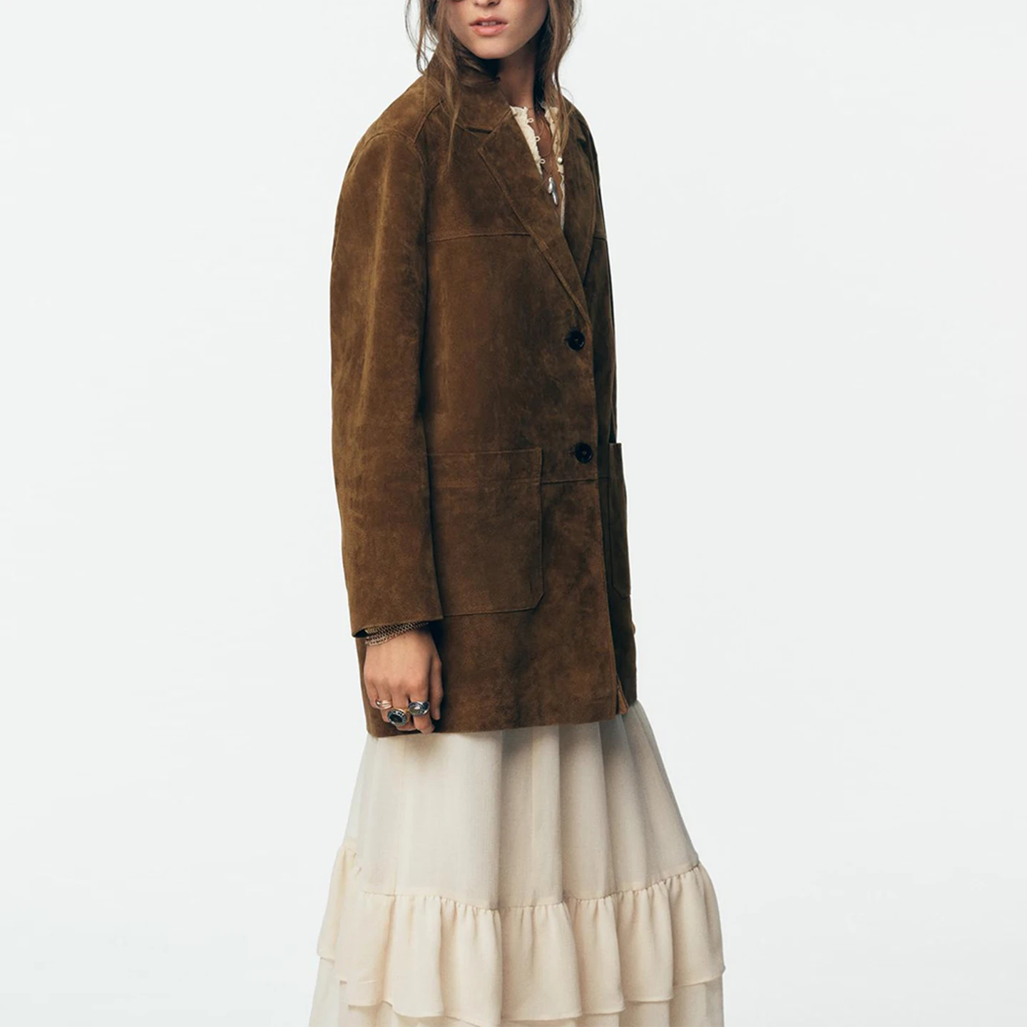 

Z 2025 New Faion Personali Замшевый костюм Jaet Женская шерстяная верхняя одежда премиум-класса для поездок на работу Sle Long Sve на одной пуговице