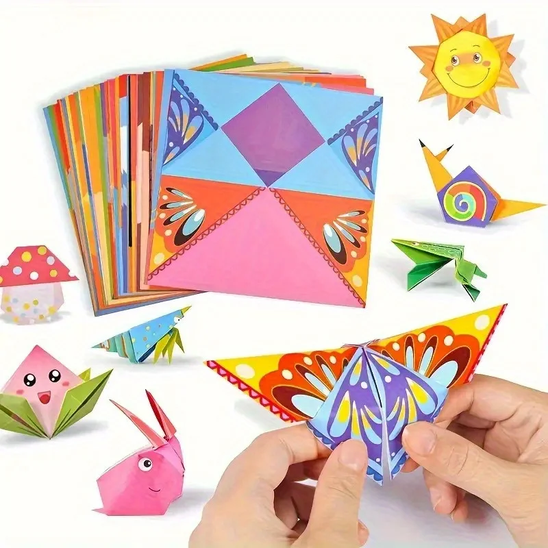 DIY Origami Kit 54 Colorful Papers & Guide Book, STEM Art Craft for Kids Ages 3+, Great Gift for Home & Holiday Stocking Stuffer