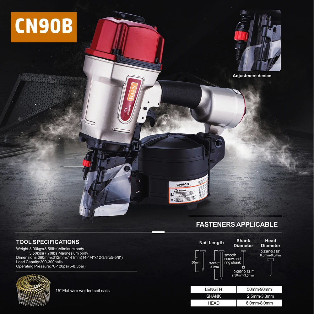 CN90 CN90B เล็บนิวเมติก Rolling ปืนเล็บปืนยิงปืนไม้ถาดไม้กล่องไม้พาเลทไม้กรอบ Air Coil Nailer เล็บปืน