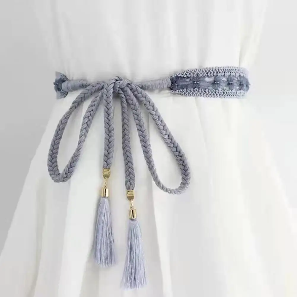 Women Dress Belt Braided Lace Decorated Tassel End Waistband Solid Color Waist Cord Costume Accessories Waist Chain 수술 허리띠 Пояс