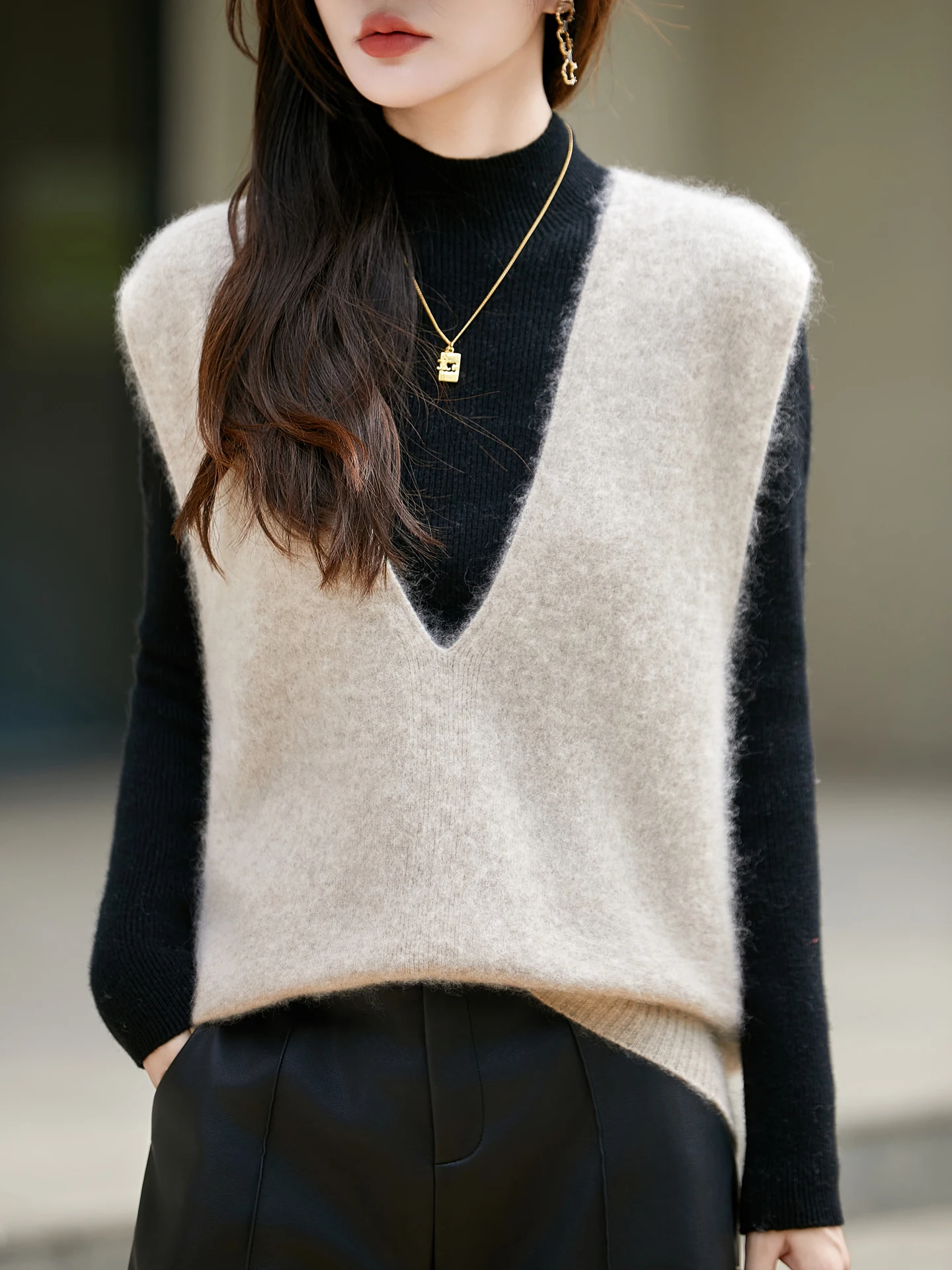 

Трикотаж без рукавов из 100% мериносовой шерсти, жилет, свитер, повседневный свободный женский осенне-зимний теплый мягкий костюм, топы, технология обновления