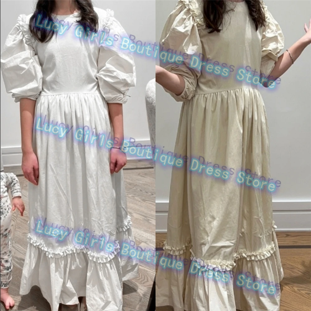

Elegant Ivory First Communion Gown Satin Flower Girl Dress Princess for Wedding Ball Dresses Kids Birthday Evening Gowns