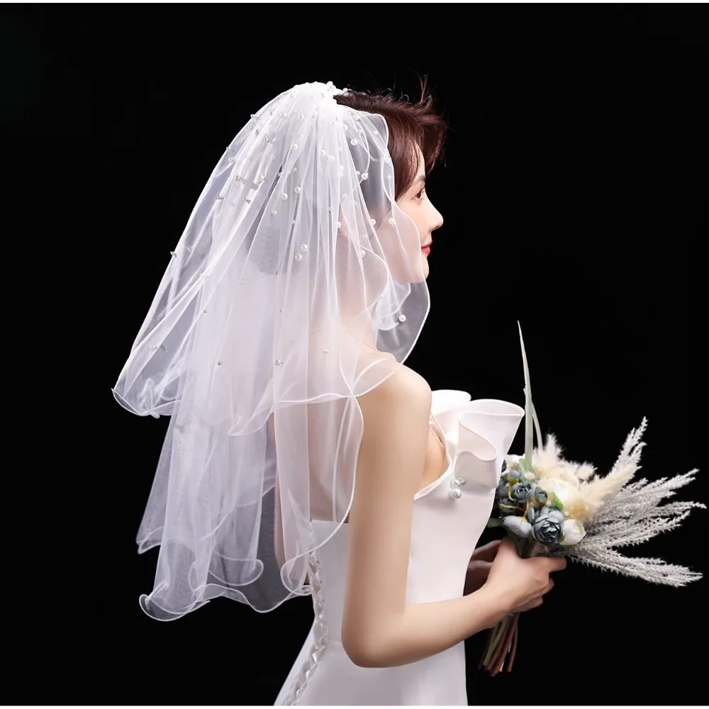 

Wedding Bridal Headdress Brief Two Layer Pencil Edge Veil With Big Bow Bride to Be Marriage Decoration Bridal White Veil