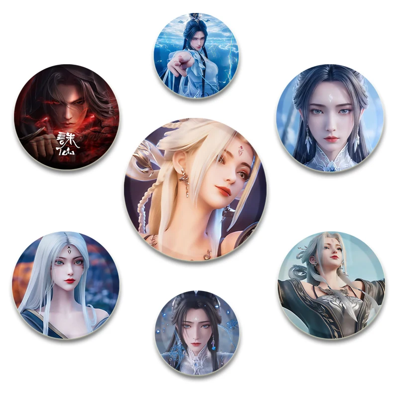 Zhu Xian Chinese Anime Jade Dynasty Round Pins Cartoon Character Badges Cosplay Handmade DIY Brooch Decorative Clothes Gifts