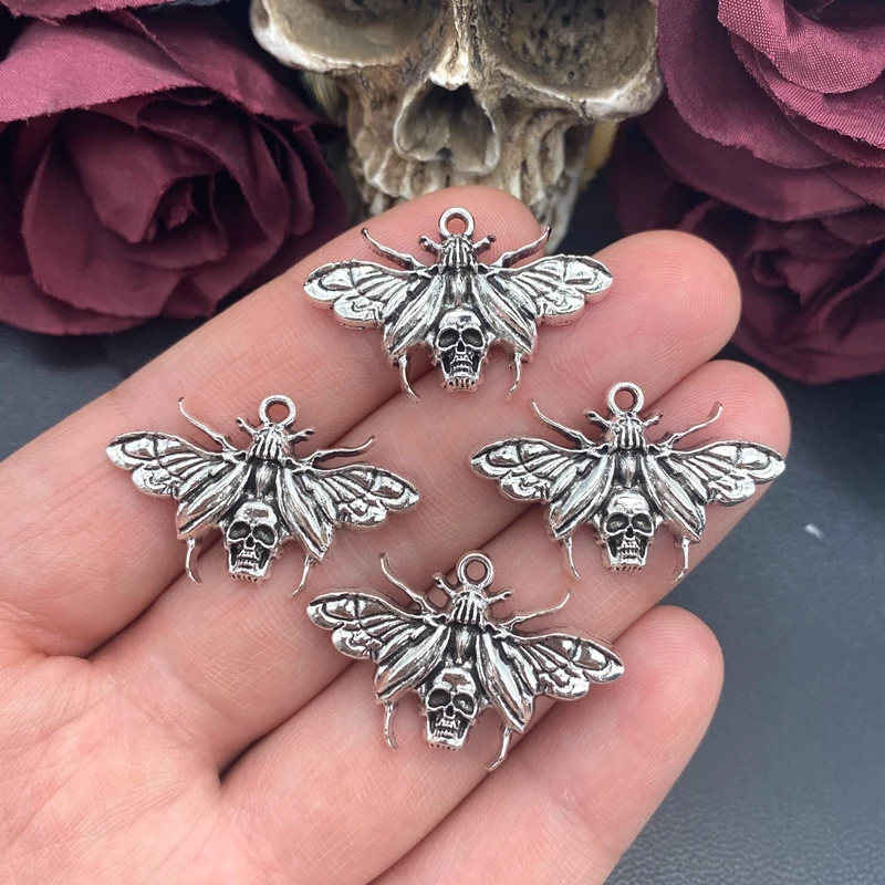 6 piezas de dijes góticos de polilla con cabeza de muerte de 34*22mm, colgantes de insecto Wiccan, ideales para la fabricación de joyas DIY y accesorios de joyería
