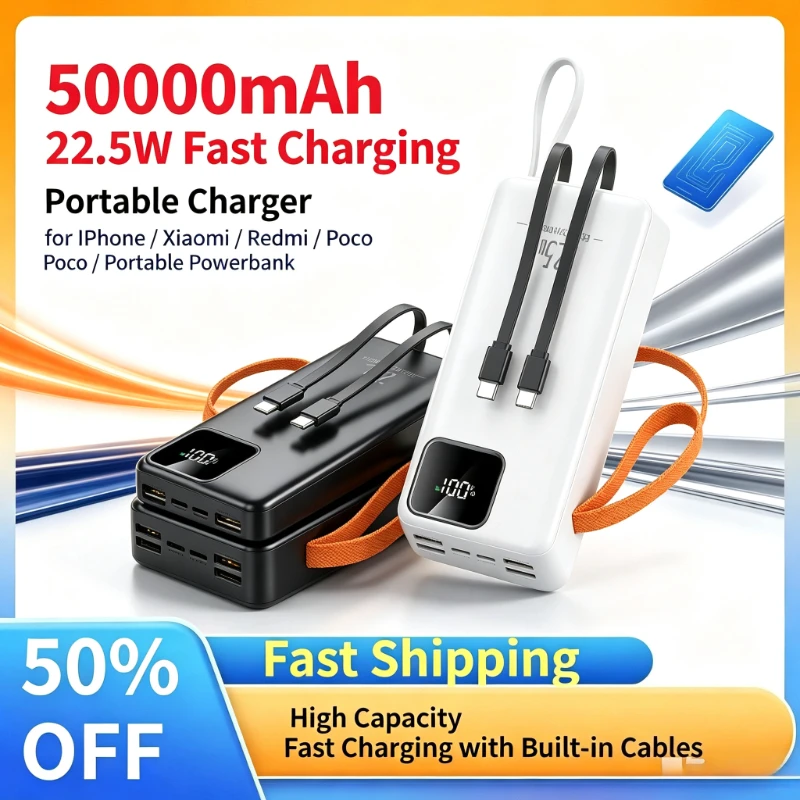 New Power Bank 20000mAh 30000mAh 50000mAh 22.5W Fast Charging Portable Charger for IPhone Xiaomi Redmi Poco Portable Powerbank