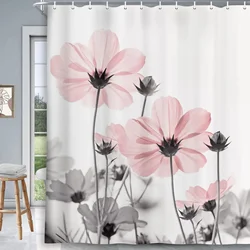 Ink Painting Flower Decoration Bathroom Curtain Elegant Daisy Shower Curtain Polyester Waterproof Decoration Curtain Hooks