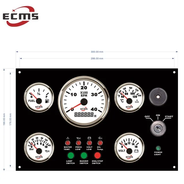ECMS 300*190mm Dashboard Control Box Generator Boat Engine Gauges & Instruments Panels Pressure Gauges