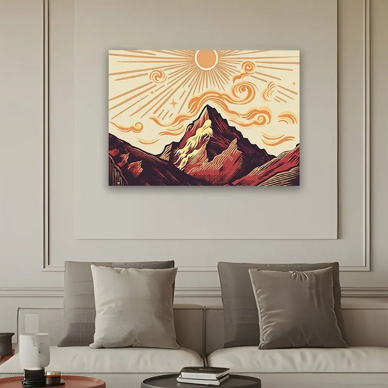 Horizontal Vintage Tapestry Wall Hanging - Mountain Sunrise Landscape Suitable for Living Room,, Horizontal Wall for Home, Chris