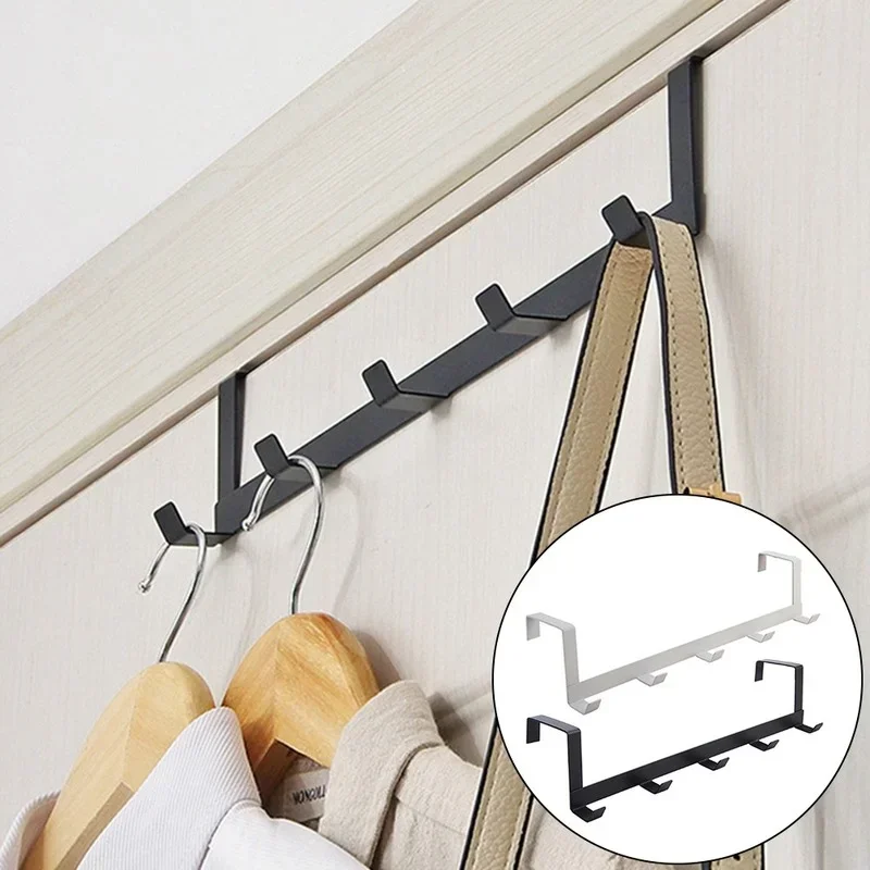 1Pcs Coat Hook Rack Over The Door 5 Hooks Home Organizer Metal Hanging Rack Cloth Coat Hat Hanger Bathroom Kitchen Accessories