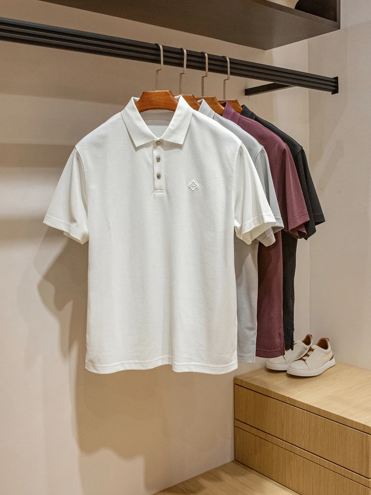 

Italian Gentleman Sle! Modal Cotton Wool Blend Summer Breathable Men's Busin Casual irt ort Sve Turn-down Co...