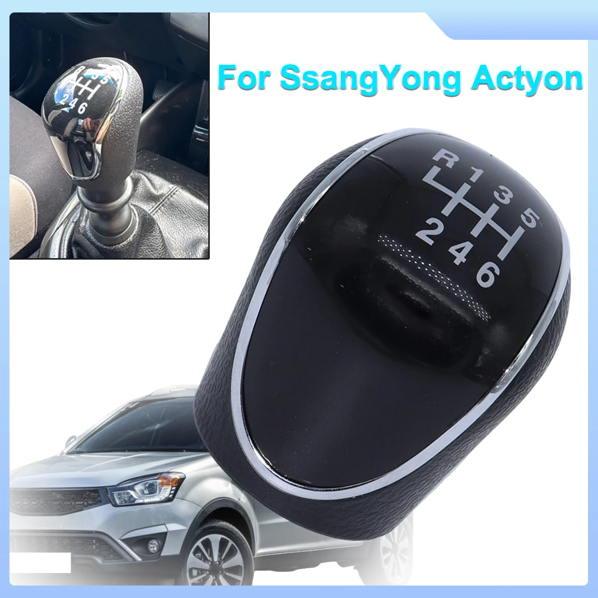 

6SP +R MT Gear Shift Knob GearStick Lever Pen Shifter Handball Chrome M10 Black Replacement For SsangYong Actyon Sport 2010-2019