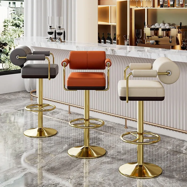 Chaise de bar 2026, haute, style nordique, en métal doré de luxe, pour cuisine, en cuir moderne, pas chère, tabourets de bar pour table de bar