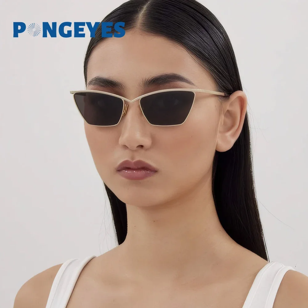 

2024 Fashion Metal Small Frame Triangle Sunglasses Women UV400 Luxury Brand Designer Cat Eye Sun Glasses Female Vintage Shades