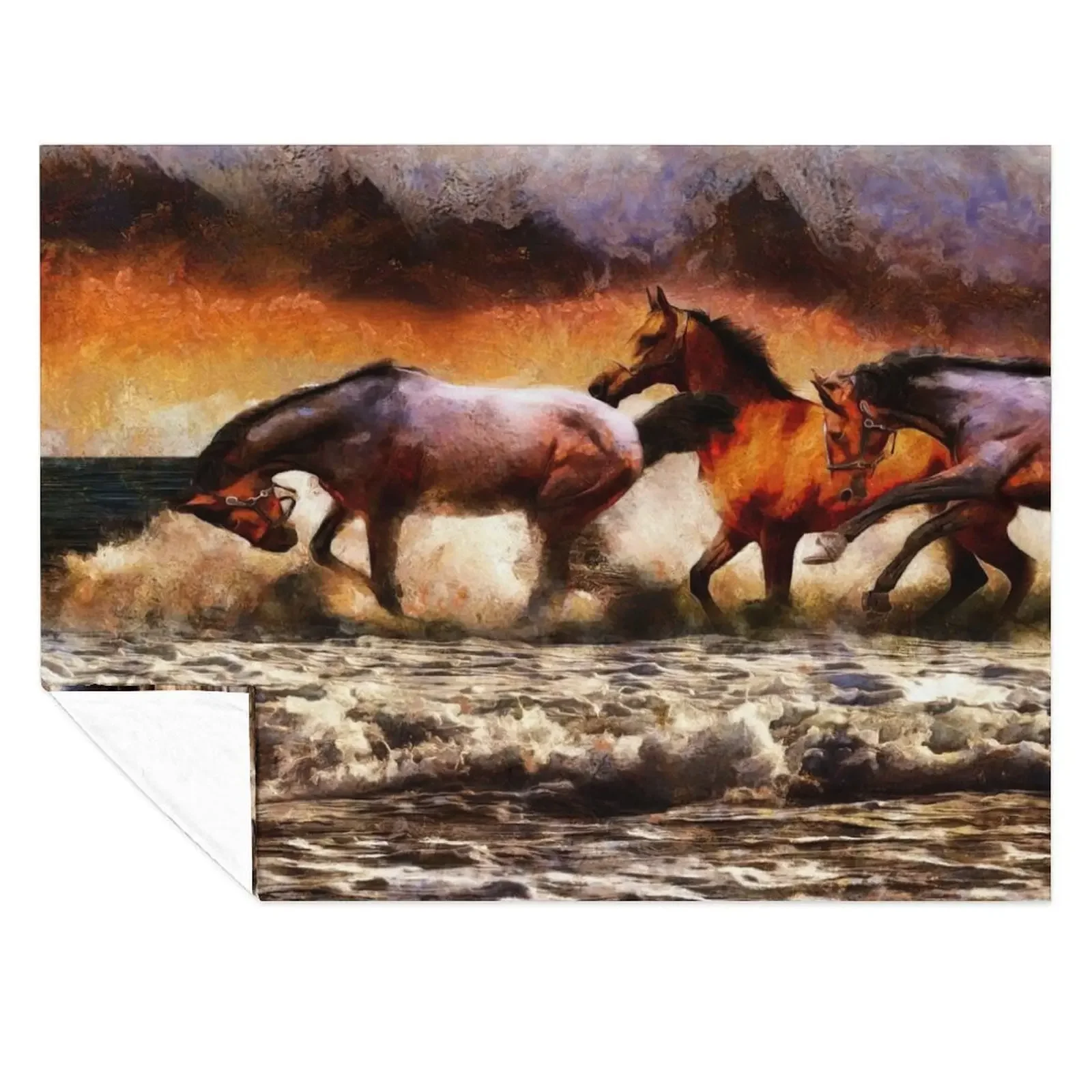 

Powerful Horses Galloping Through The Sea Digital Painting Throw Blanket Designers blankets ands cosplay anime sofa bed Blankets