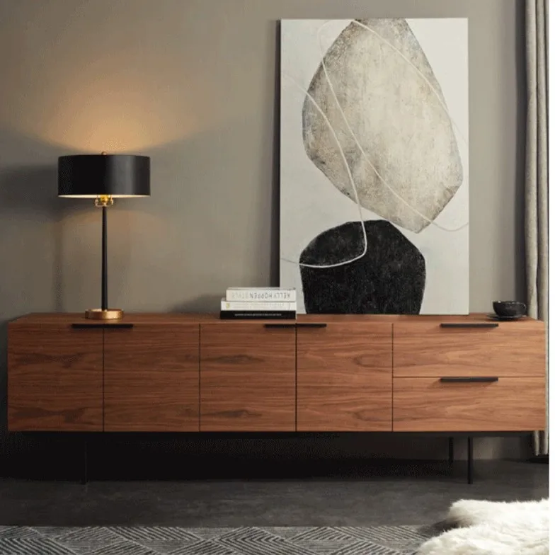 Mueble de TV minimalista moderno, ahumado, salón alto, dormitorio, nogal, piso de pared