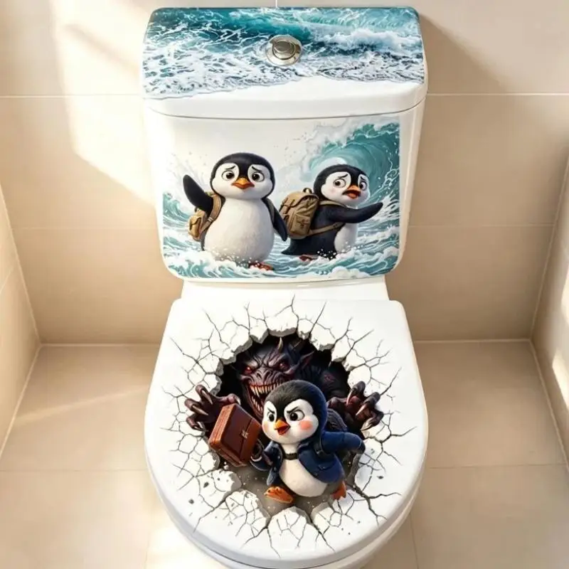Funny 3D Penguin Toilet Seat Decal Waterproof Removable Self Adhesive 1PCS Cute Art Decor for Home Bathroom