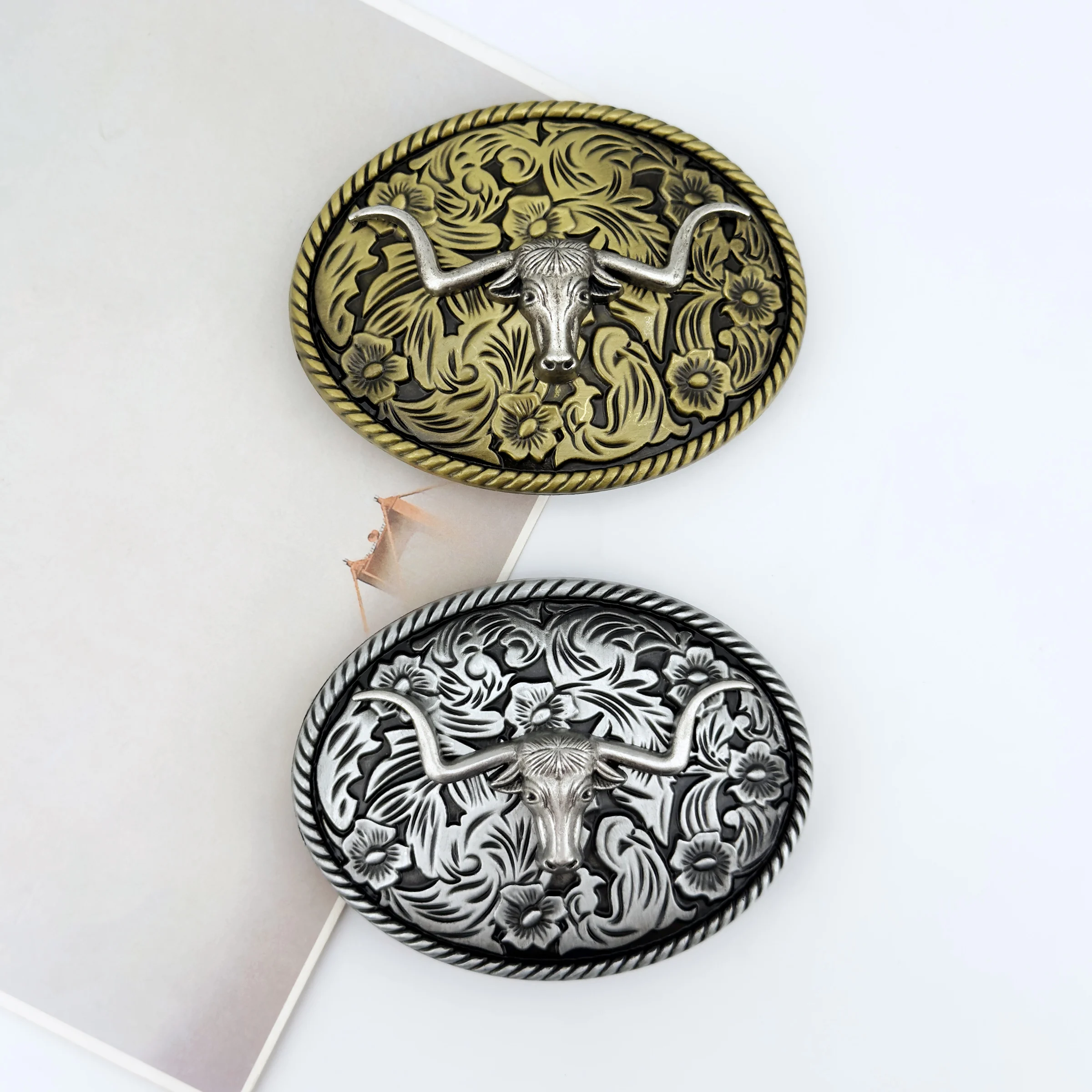 

1 шт. Ретро-пряжка для ремня с резным овальным основанием и узором в виде головы быка с длинными рогами, универсальный аксессуар для повседневного использования