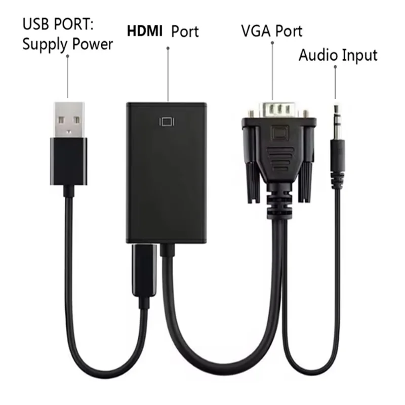 

VGA to HDMI-compatible 1080P HD Converter Adapter 3.5mm Audio cable TV AV HDTV PC Video VGA2HDTV For PC Laptop Projector