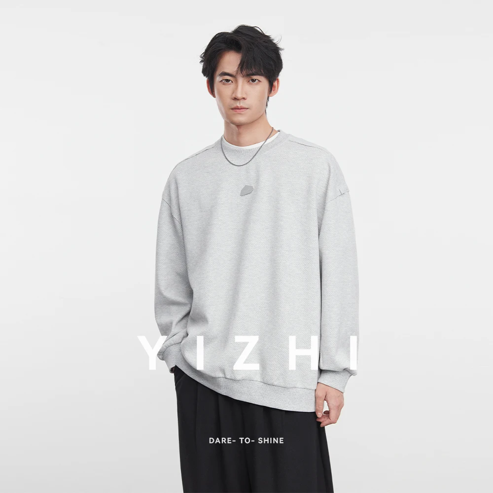 

Fashion Men's Heavy Round Neck Sweatshirt 2025 Spring and Autumn New Solid Color Loose Long Sleeve Men's Casual Top Pullover