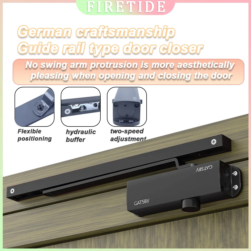 Aluminum Alloy Door Guide Rail Type Door Closer, Hydraulic Buffer Silent Fireproof Door, Hotel KTV Automatic Door Closer