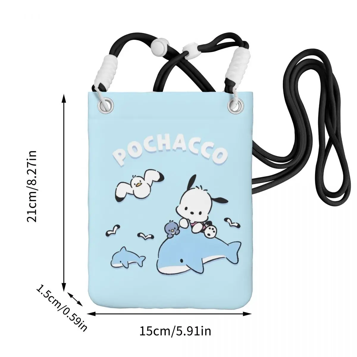 مخصص Pochacco تحمل حقيبة الهاتف المحمول قطري الرجال النساء لطيف الكلب الكتف حقيبة كروسبودي قابل للتعديل طول مدينة المشي