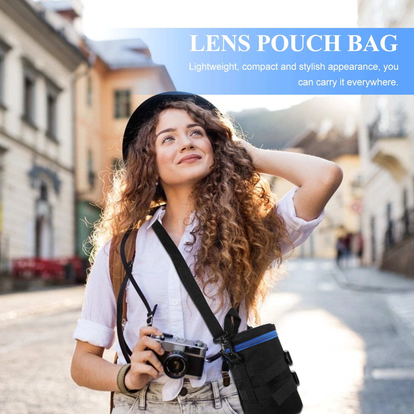 حقيبة عدسة كاميرا محمولة مقاومة للصدمات مقاس 23 سم، حقيبة عدسة DSLR مقاومة للماء، خفيفة الوزن، هدية مصور مدمجة قابلة للتعديل