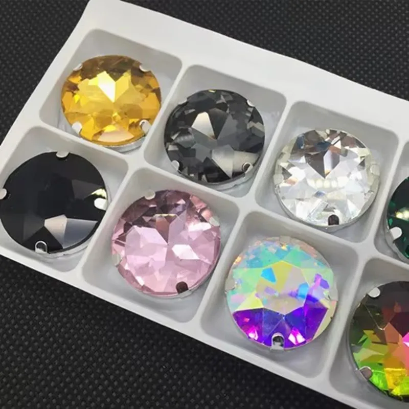 40pcs Sew On ALL Colors 27mm Baoshihua Round Glass Crystal Fancy Stone With Silver Claw Setting Big Sewing Glass Crystals