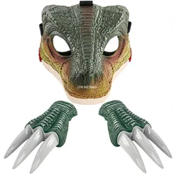 Jurassic Park Dinosaur Mask with Claws Hard Plastic Dino Toys with Sounds for Furry Kids Adults Cos Costume Birthday Gift