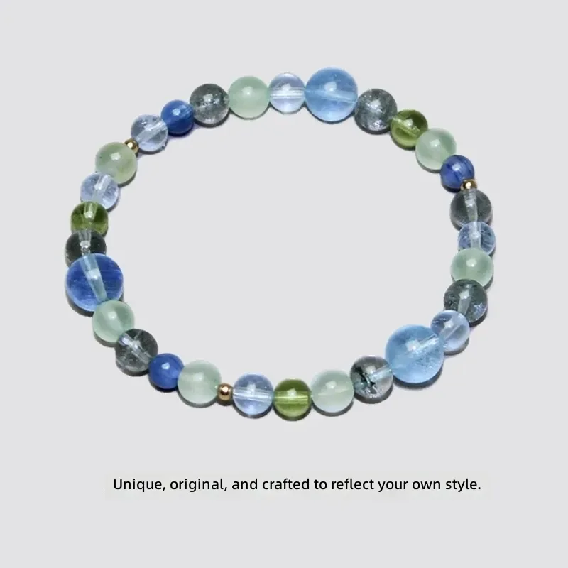 Five Elements Mending Wood Water Natural Green Ghost Bracelet Aquamarine Grape Stone Bracelet 18k Original Women's Crystal