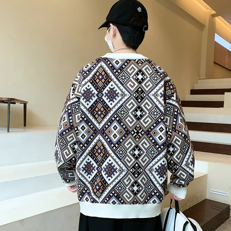 Pull Homme 2024 New Fall Winter High End Luxury Wool Sweater Men Thick Warm Mens Christmas Jumper Korean Fashion Argyle Pullover