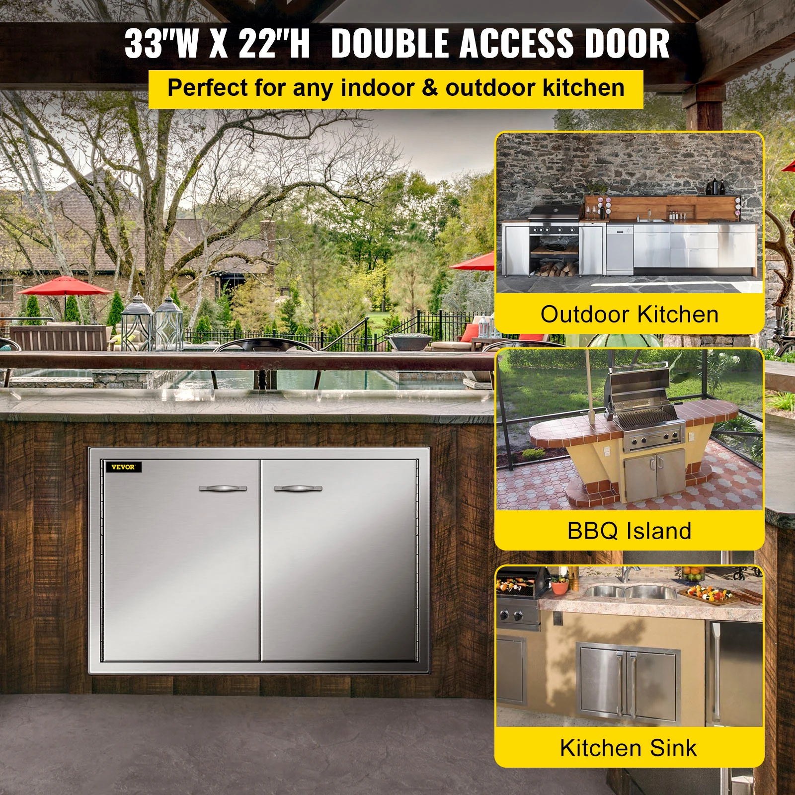 VEVOR BBQ Access Door Double BBQ Door Stainless Steel, Outdoor Kitchen Doors for BBQ Island, Grilling Station, Outside Cabinet