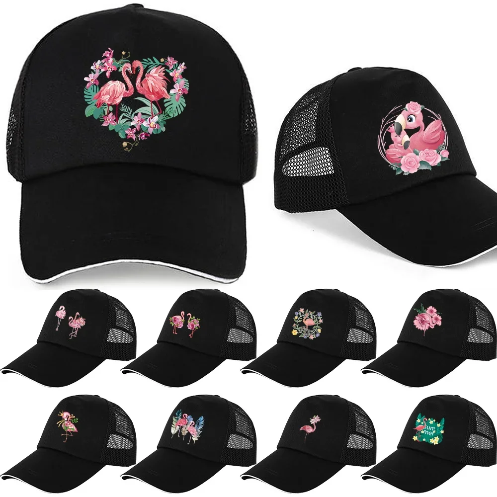 

Summer Women Men Black Baseball Caps Male Female Breathable Mesh Snapback Hats Casual Sport Hat Flamingo Print Visors Cap Unisex