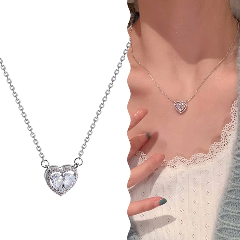 Fashion Light Luxury Shiny Hollow Love Necklace Simple Heart Shaped Pendant Clavicle Chain For Women Gift Boutique Jewelry