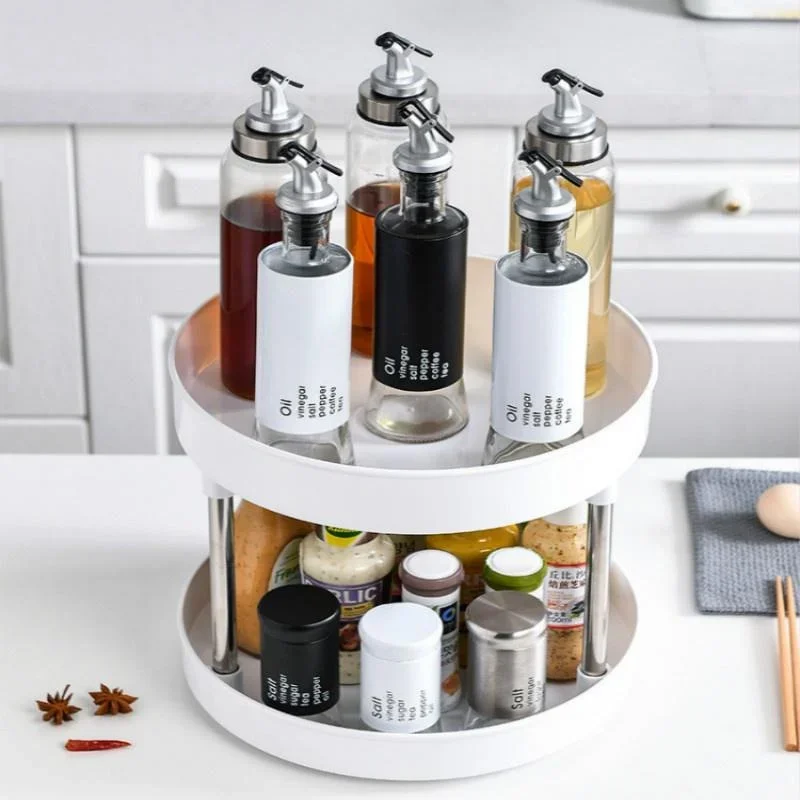 Rotable Seasoning Storages Rack Spice Can Tray Cosmetics Organizer Racks Living Room Space Saving Household Kitchen Storage Tool