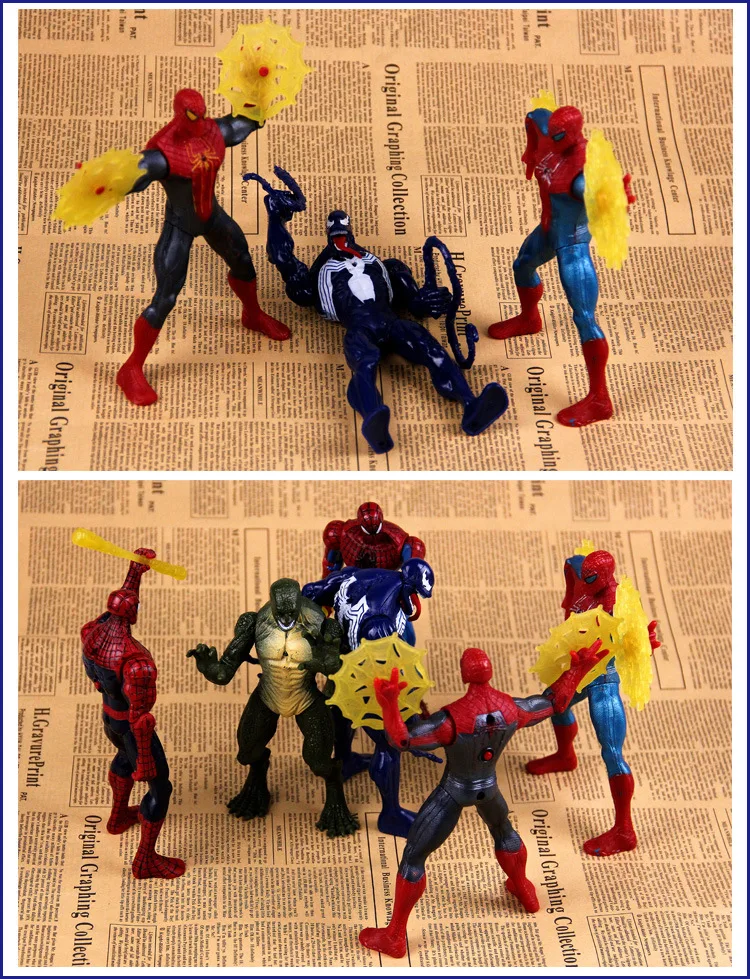 6PCS/Set Marvel Venom Spiderman Anime Legend Lizard The Amazing Spider-Man Action Figure Model Kids Toys