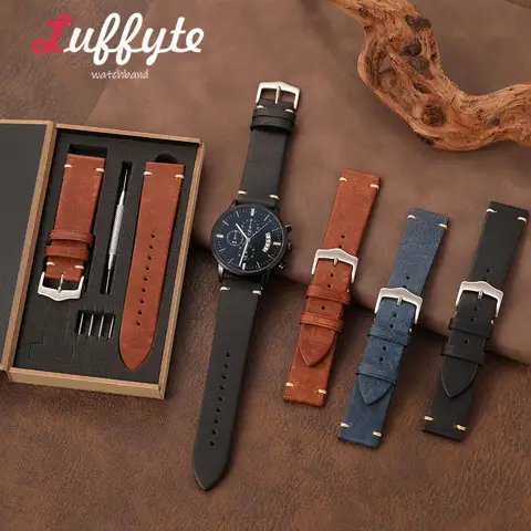 Men Retro Calfskin Genuine Leather Watch Strap 20mm 22mm with Gift Packing Box Business Casual Strap Watch Accessories