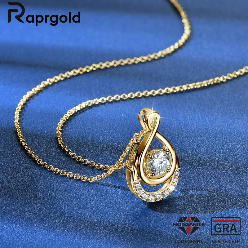 

RAPRGOLD 6.5MM Moissanite Waterdrop Pendant Necklace With GRA Certificate for Women 925 Sterling Silver Chain Necklaces Jewelry