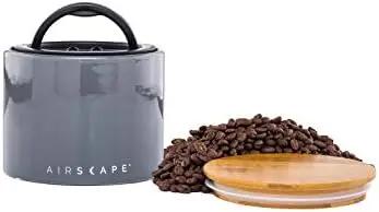 

AirScape Ceramic Coffee Canister – 4" Airtight, Gray with Bamboo Lid – US Patented