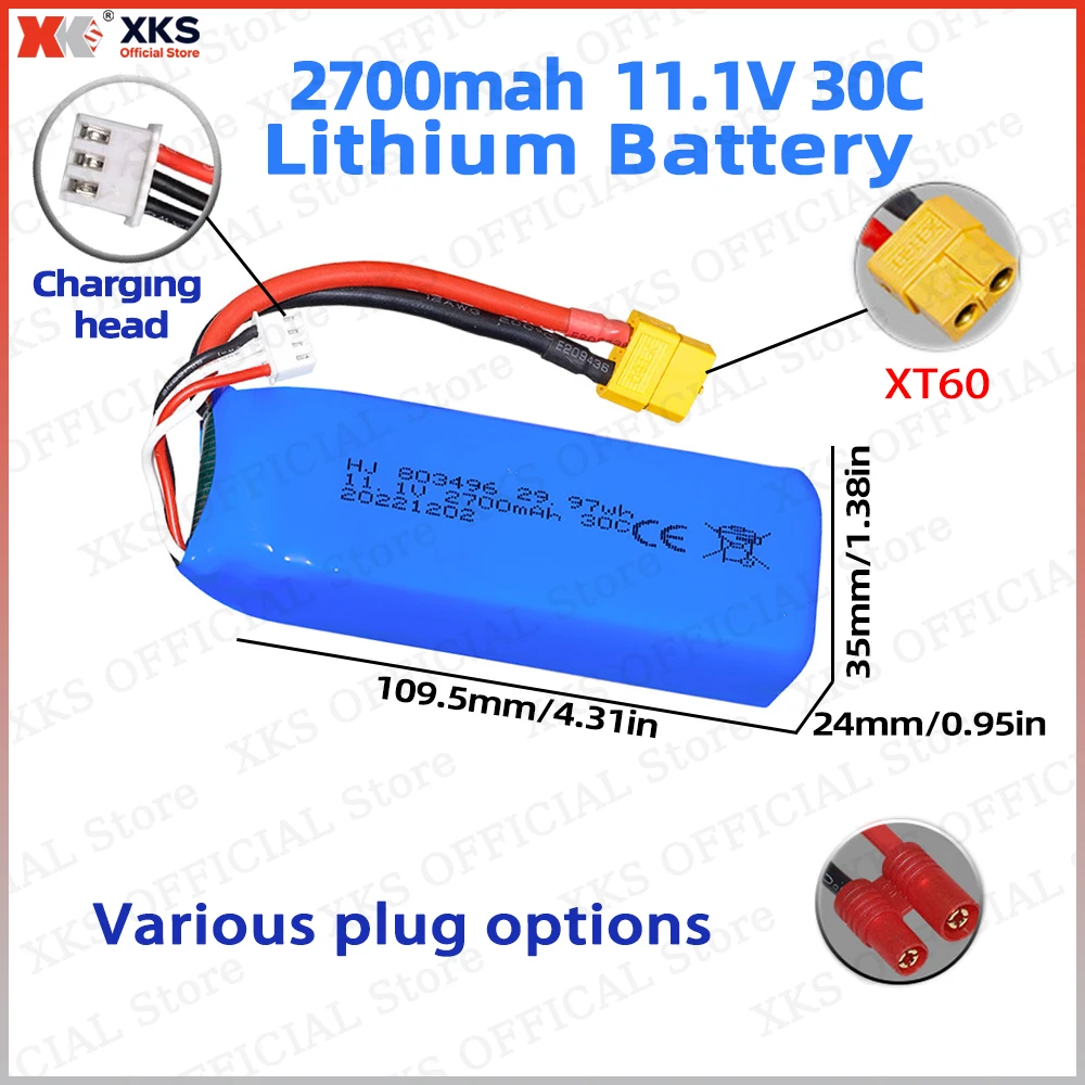 

XKS 11.1V 2700mAh 30C 3S LiPo Battery - For Brushless Boats & High-Speed RC Cars | RC Toy Battery