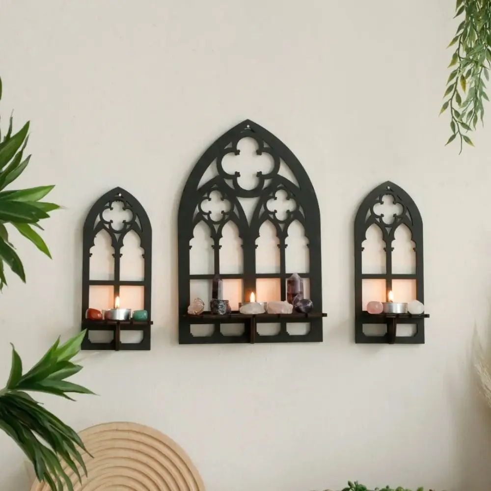 3 Pcs New Gothic Wall Decoration Wooden Hollow Vintage Wall Decor Room Decor Rustic Spooky Decorative Cathedral Arch Frame