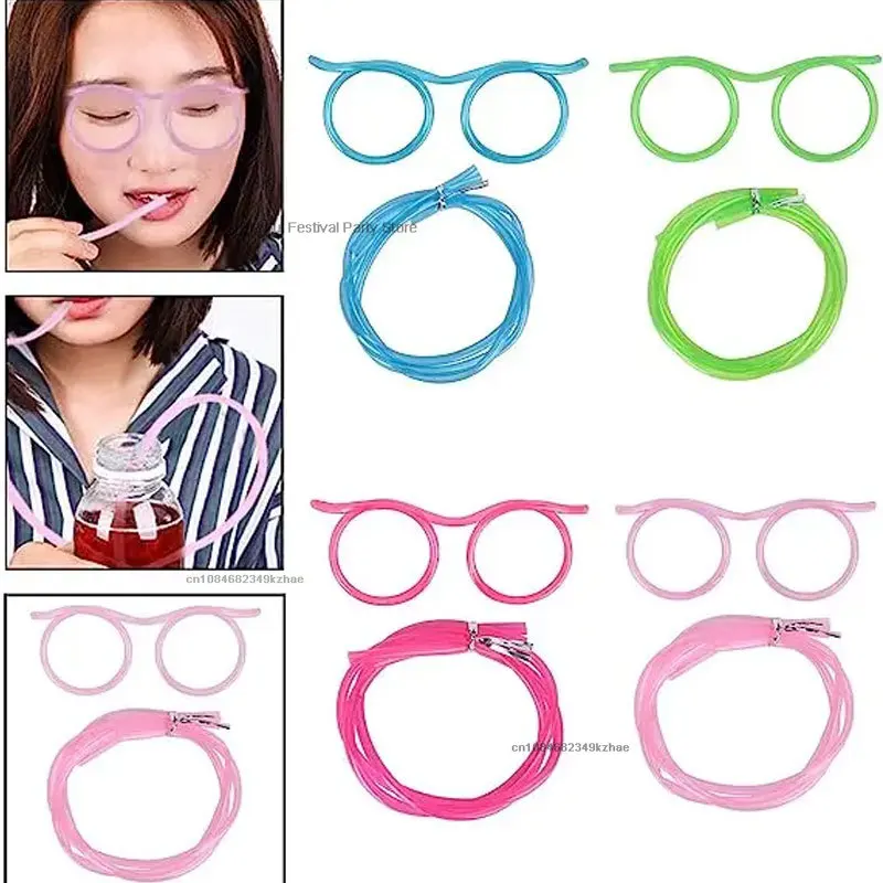 1Pc Funny Soft Plastic Straw Toys DIY Glasses Modeling Straw Toys Party Joke Tube Tools Kids Baby Birthday Party Favors 7colors