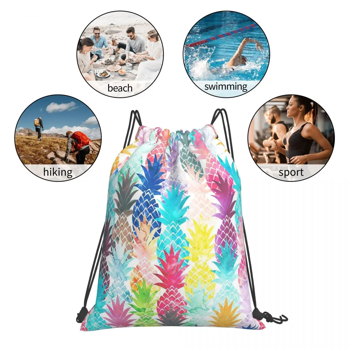 Mochilas de acuarela Tropical con patrón de piña hawaiana, bolsas con cordón, paquete de bolsillo, bolsa deportiva, bolsas para libros