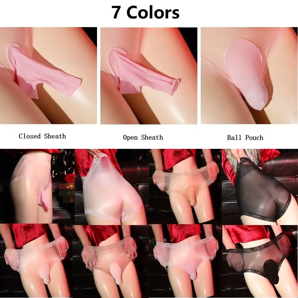 Men‘s Sexy Underwear Sissy Pouch Panties Lace Sheer Briefs Bulge Sheath Ultra Thin Knicker Underwear Shiny Smooth Underpants