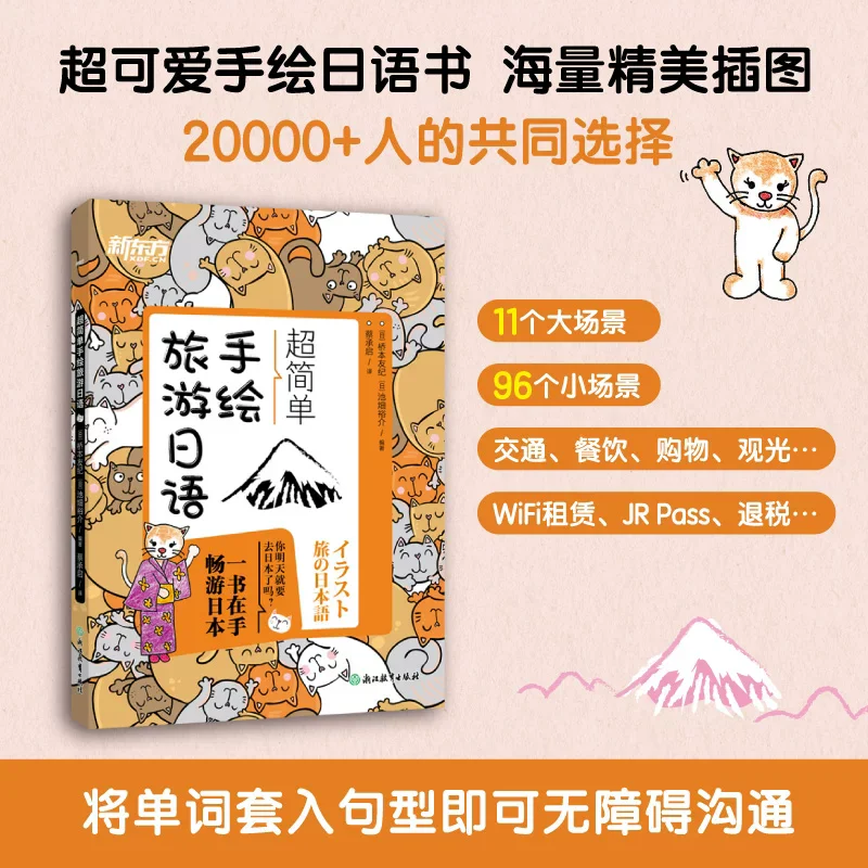 Super Easy Hand-Drawn Travel Japanese Book Basic Japanese Phrases for Japan Trip Pocket Size Language Guide for Beginners