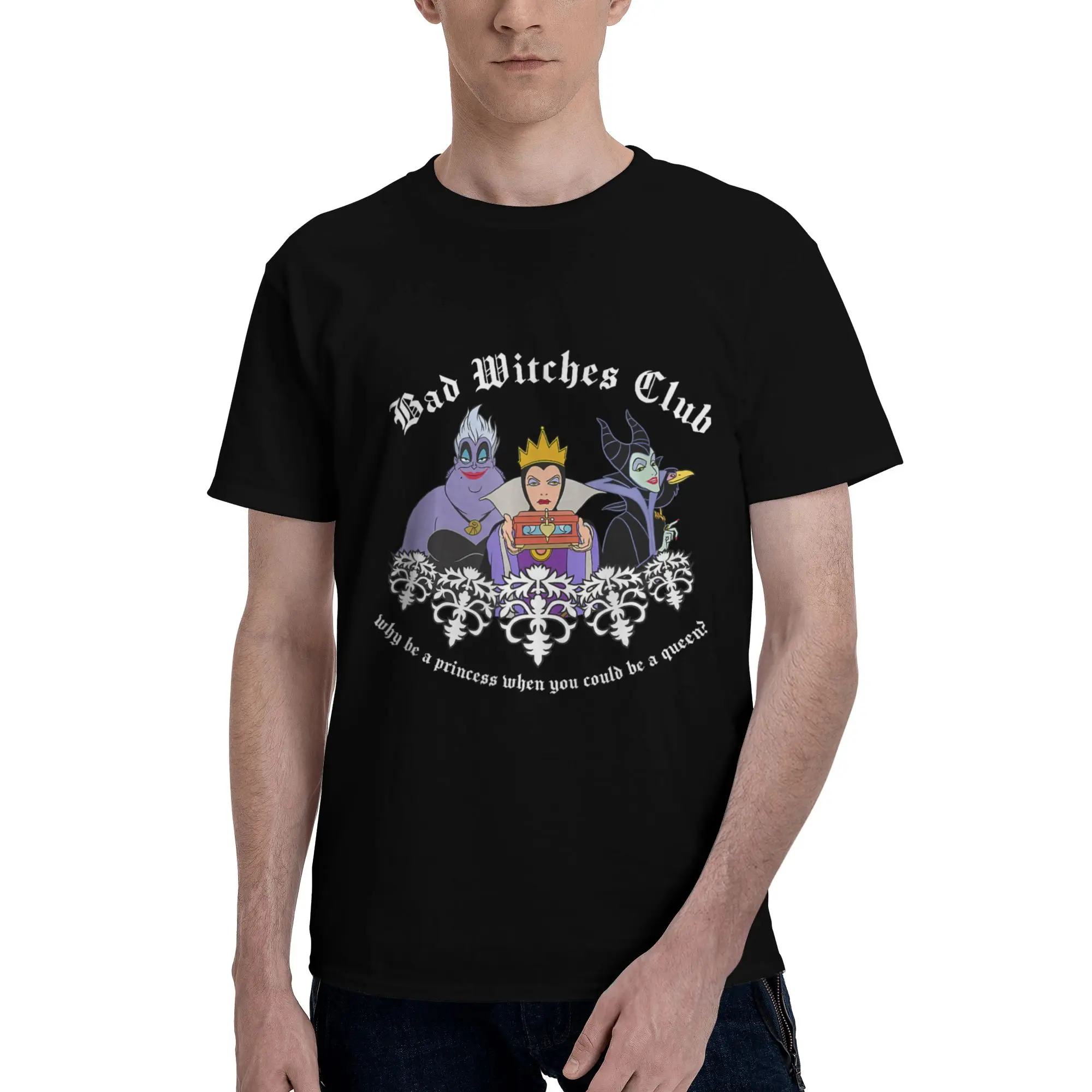 

Мужская повседневная футболка с коротким рукавом и логотипом Disney Villains Bad Witches Club Epic Group Shot, из чистого хлопка, fugees