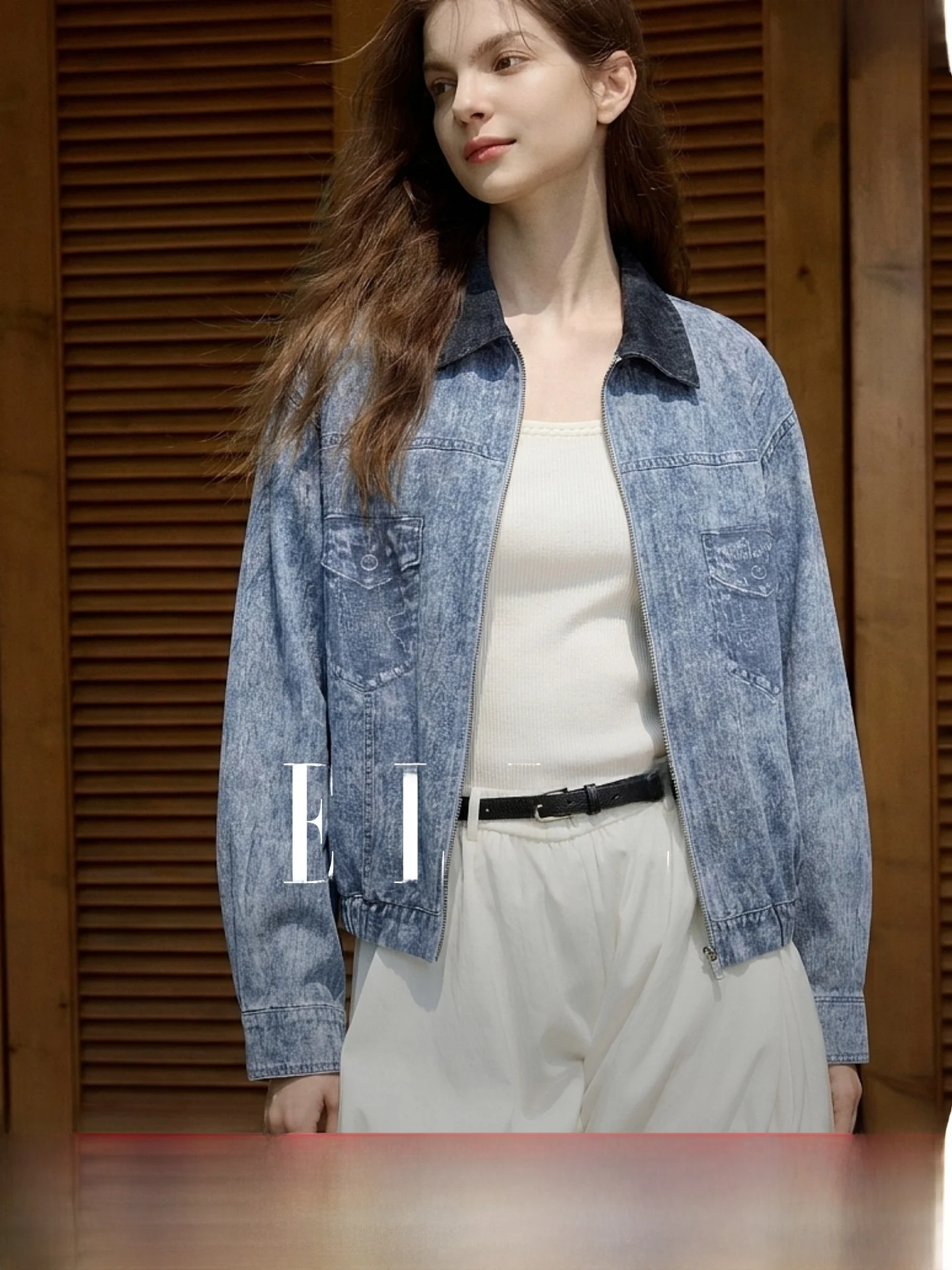 

Elle Retro Distressed Denim Print Short Jacket for Women Casual Stylish Top Summer New Design Commute Style Loose Fit Long Sl...