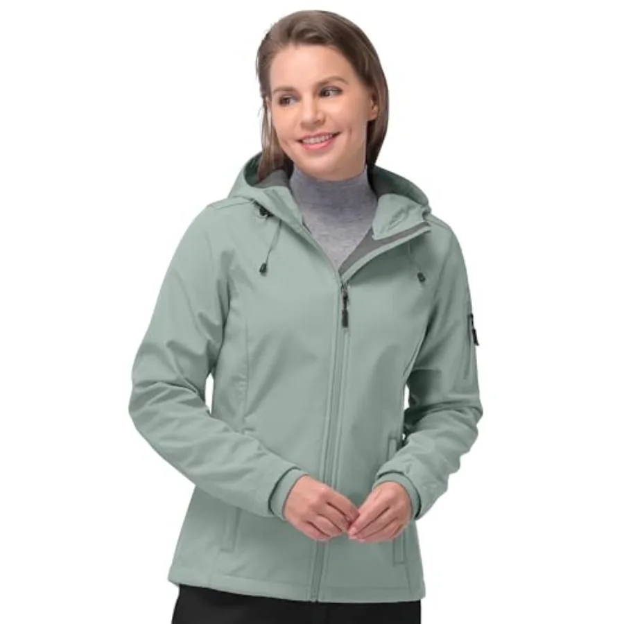 

33, 000Feet Women's Softshell Jacket, Fleece Lined Warm Jacket Light Hooded Windproof Coat for Outdoor Hiking